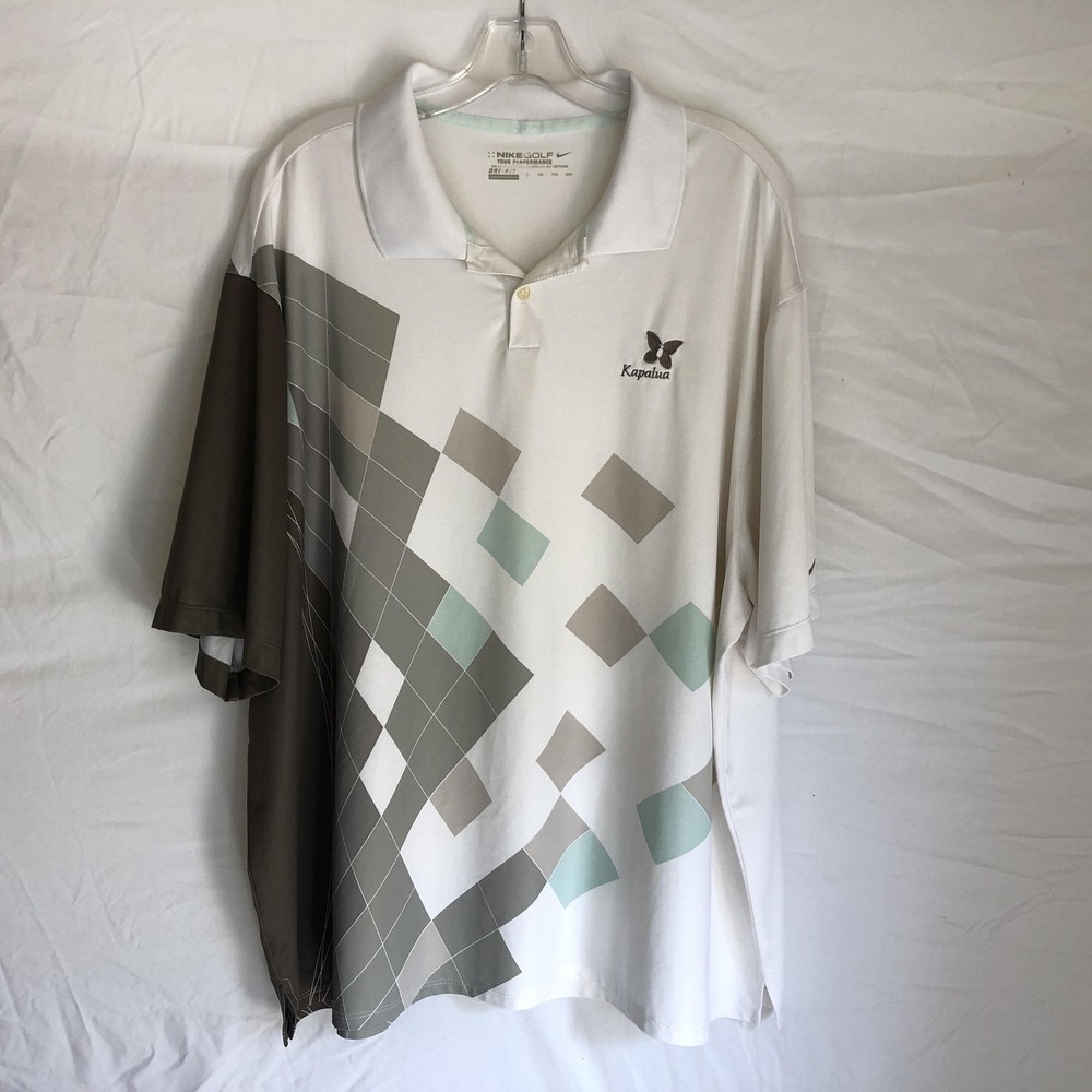 Nike Golf Polo Shirt Mens 2XL White Kapalua Argyle Dri-FIT Tour Performance